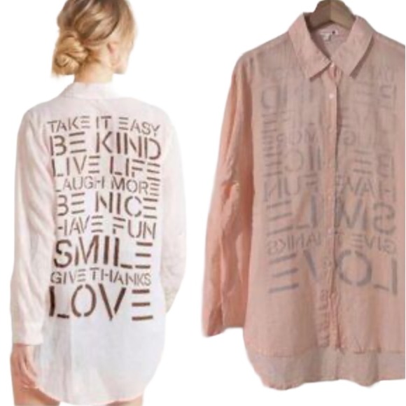 Sundry Tops - Sundry Inspirational Graphic Button Down Shirt Peach Pink Size 3/L Beach Boho
